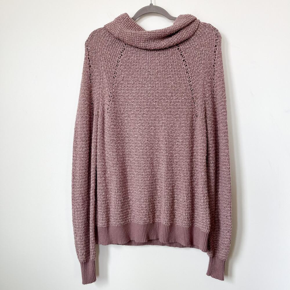 Free People By Your Side Sweater XS Mauve Pink Cowl Neck Oversized Waffle Knit - Picture 7 of 12